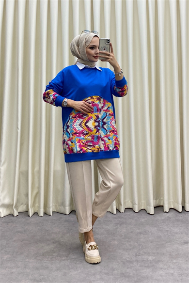 Ebru Desen Sweat Saks Mavisi