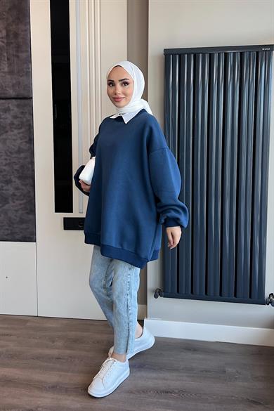 Üç İplik Kumaş Sweat İndigo