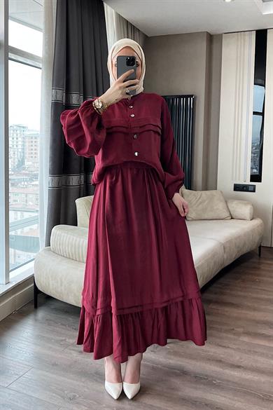 Eteği Fırfırlı İkili Takım Bordo