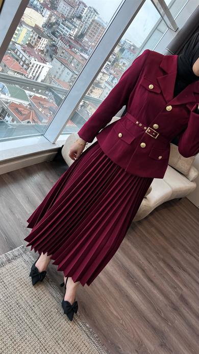 Eteği Pileli İkili Takım Bordo 