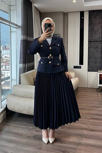 Eteği Pileli İkili Takım Lacivert