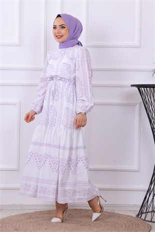 Etnik Desen Elbise Lila