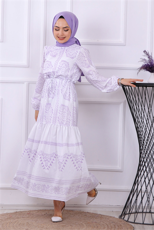 Etnik Desen Elbise Lila