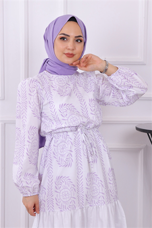 Etnik Desen Elbise Lila