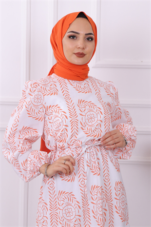 Etnik Desen Elbise Turuncu