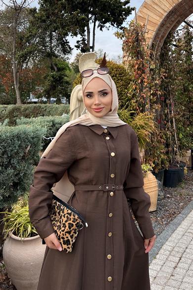 Kemerli Elbise Kahverengi