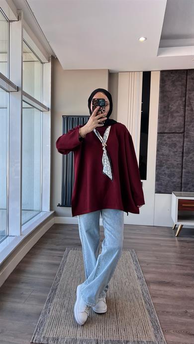 Fularlı Modal Sweat Bordo