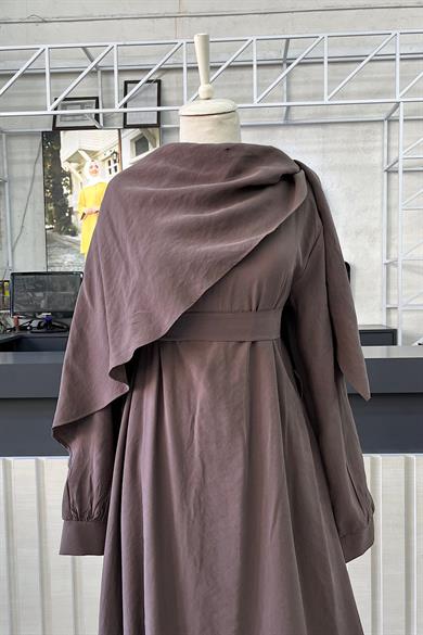 Şal Yaka Elbise Kahve 