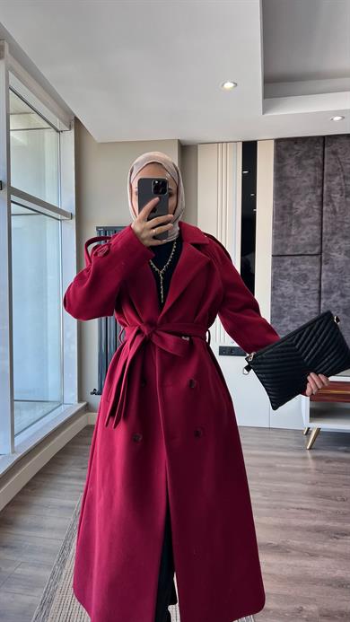 Kuşaklı Kaşe Kaban Bordo