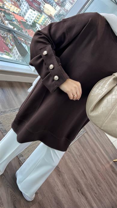 Kolu Düğme Detaylı Sweat Kahverengi