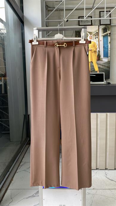 Kemerli Bol Paça Pantolon Vizon