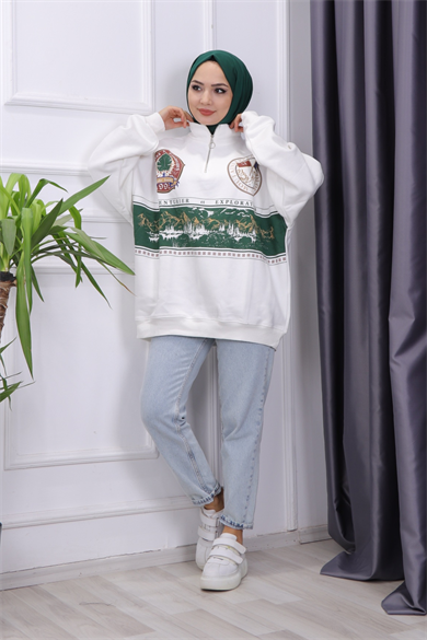 Fermuar Detay Şardonlu Sweat