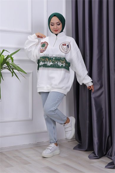Fermuar Detay Şardonlu Sweat