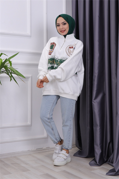 Fermuar Detay Şardonlu Sweat