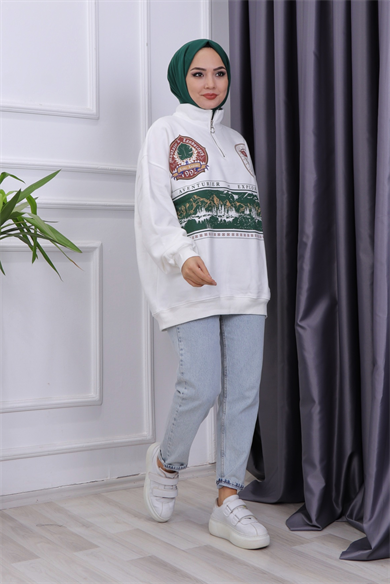 Fermuar Detay Şardonlu Sweat