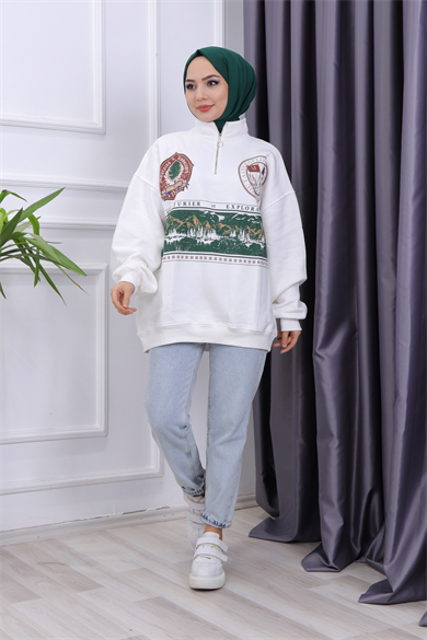 Fermuar Detay Şardonlu Sweat