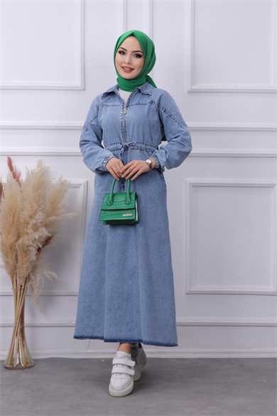 Fermuarlı Kot Elbise