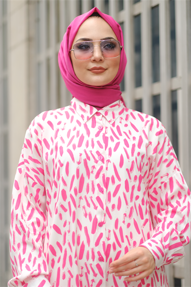 Fırça Desen Tunik Pembe