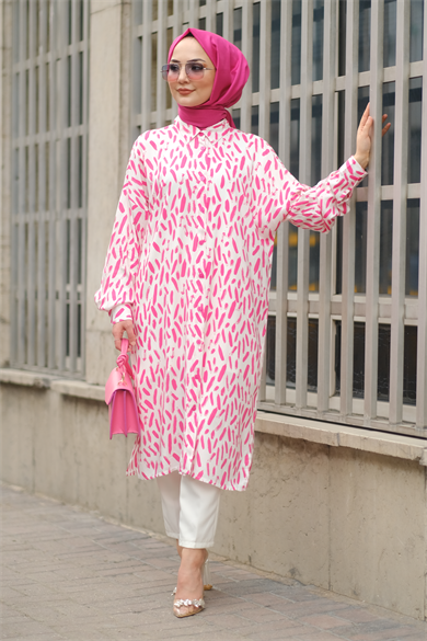 Fırça Desen Tunik Pembe