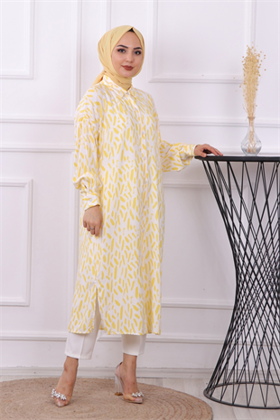 Fırça Desen Tunik Sarı