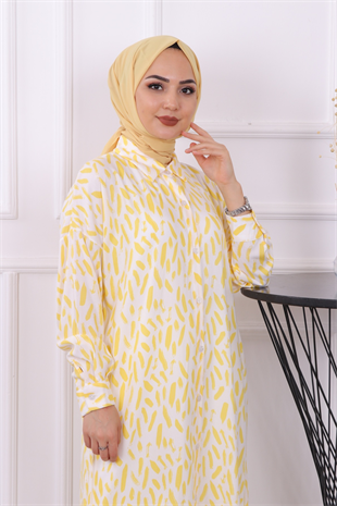 Fırça Desen Tunik Sarı