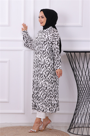 Fırça Desen Tunik Siyah