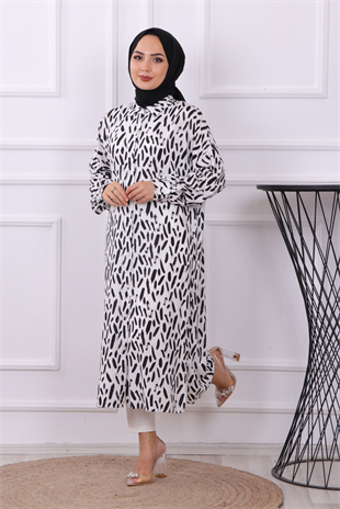 Fırça Desen Tunik Siyah