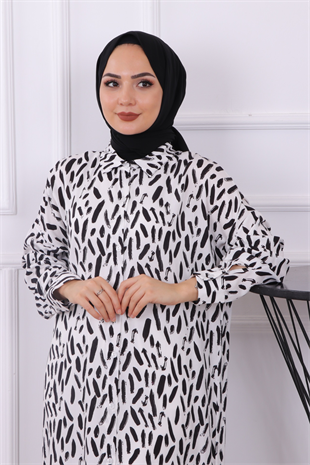 Fırça Desen Tunik Siyah