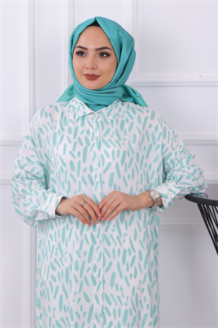 Fırça Desen Tunik Yeşil
