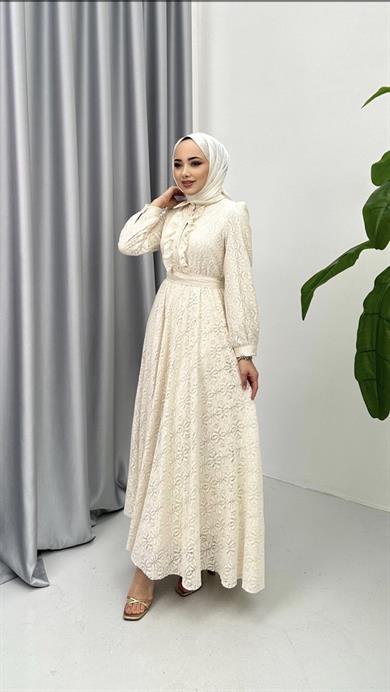 Fırfırlı Dantel Elbise