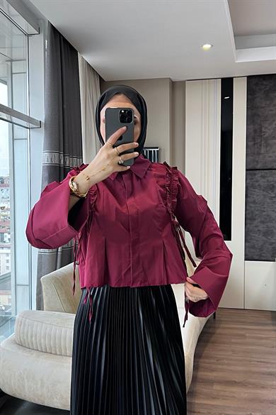 Fırfırlı Etek Üstü Gömlek Bordo 