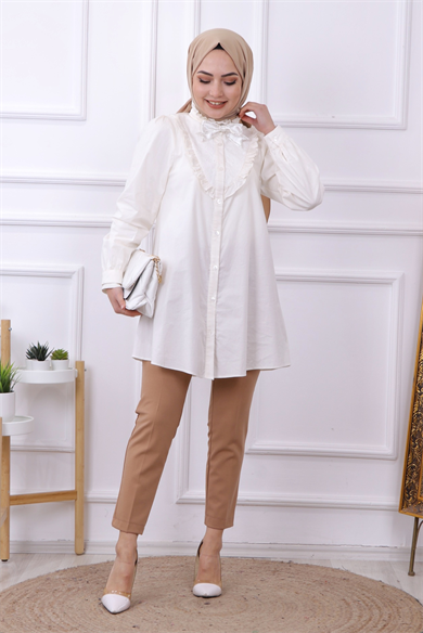 Fiyonklu Tunik Krem Rengi