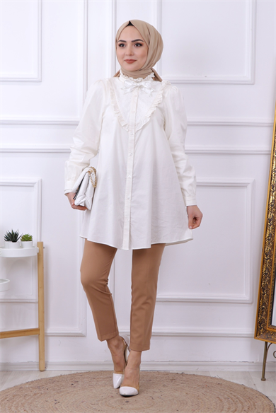 Fiyonklu Tunik Krem Rengi