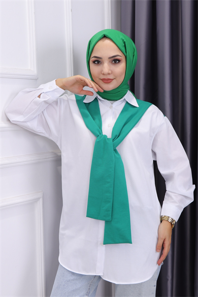 Fular Detaylı Gömlek Yeşil