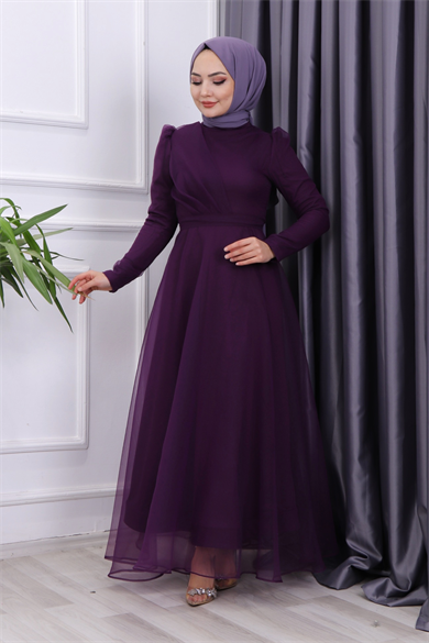 Göğüs Drape Detaylı  Abiye  Mor