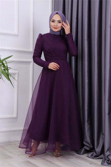 Göğüs Drape Detaylı  Abiye  Mor