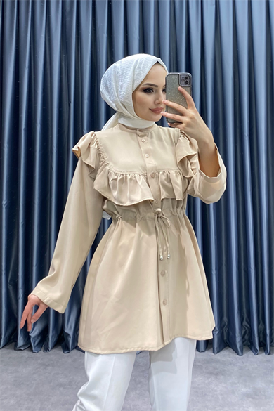 Göğüs Fırfır Detay Tunik Bej