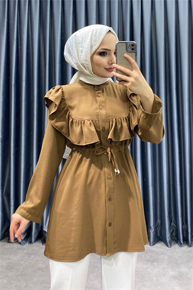 Göğüs Fırfır Detay Tunik Kahve