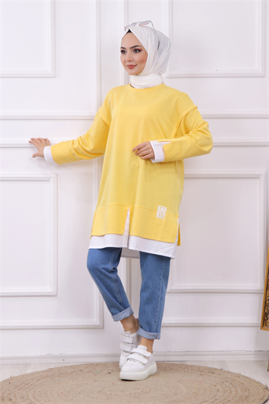 Gömlek Detaylı Sweat Sarı