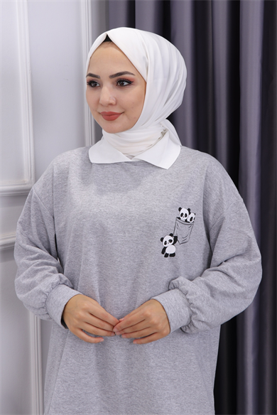 Gömlek Yaka Pandalı Sweat Gri