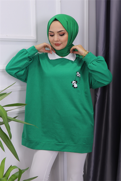 Gömlek Yaka Pandalı Sweat Yeşil