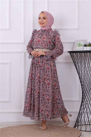 Grbz Çicek Desenli Şifon Elbise 