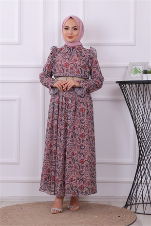 Grbz Çicek Desenli Şifon Elbise 