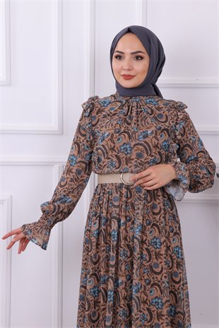 Grbz Çicek Desenli Şifon Elbise 