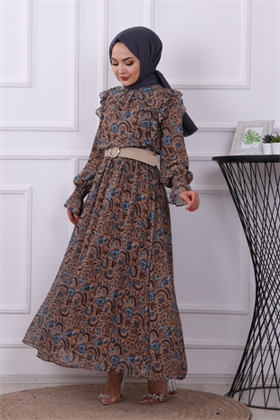 Grbz Çicek Desenli Şifon Elbise 