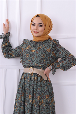 Grbz Çicek Desenli Şifon Elbise 