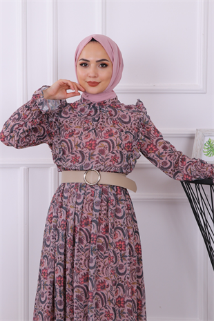 Grbz Çicek Desenli Şifon Elbise 