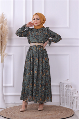 Grbz Çicek Desenli Şifon Elbise 