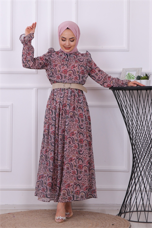 Grbz Çicek Desenli Şifon Elbise 