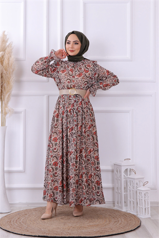 Grbz Çicek Desenli Şifon Elbise